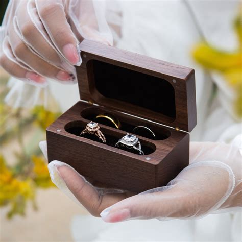 Engraved Quad Wood Ring Box | Wedding Ring Storage – Dreamy Custom