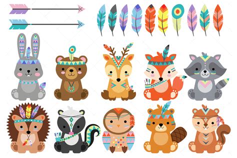 Tribal Animals Clipart Cute Woodland Animals Clip Art Fall Clipart ...