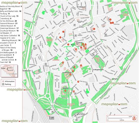 Bruges Map - Updated Attractions Map In English Showing Location Of - Bruges Map Printable ...