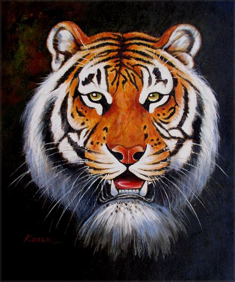 Stretched, Quality Hand Painted Oil Painting Portrait of a Tiger Head 20x24 | eBay