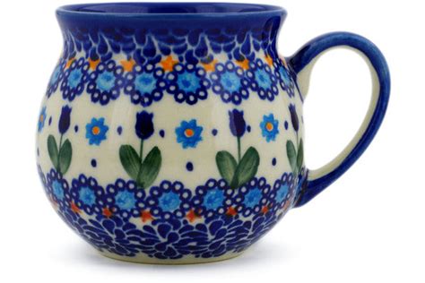 Polish Pottery 11 oz Bubble Mug Blue Tulip Garden UNIKAT - Polish ...