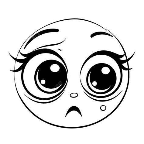 Cartoon Cute Girl Sad Face Vector Illustration Black And White Outline ...