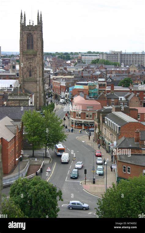 Aerial view of Derby city centre and the cathedral Stock Photo - Alamy