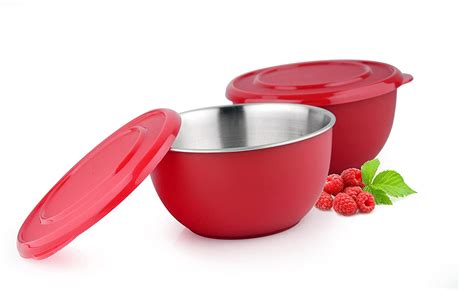 Buy Pack Of 4 Microwave Safe Stainless Steel Plastic Coated Red Bowl 13 cm Each Online @ ₹599 ...