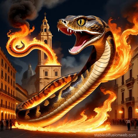 Giant Flying Snake Breathes Fire on Giant Turtle City | Stable Diffusion Online