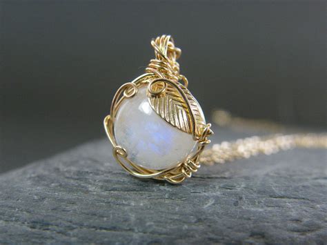 Moonstone Necklace Moonstone Pendant Moonstone Jewelry Blue Moonstone Rainbow Moonstone Gold ...