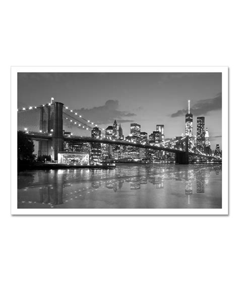 Brooklyn Bridge Night Panorama Black and White New York – Art Photo Print Poster – NY Poster Inc