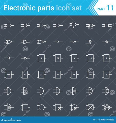 Electric and Electronic Icons, Electric Diagram Symbols. Digital ...