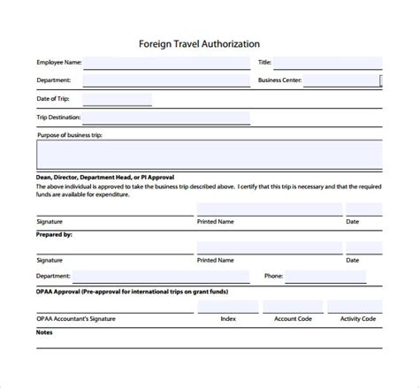 FREE 8+ Sample Travel Authorization Forms in PDF | MS Word