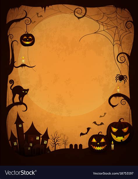 Scary dark halloween poster with spooky objects Vector Image