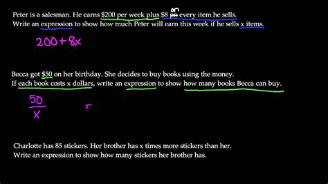 Writing Expressions from Word Problems - 7th Grade Math - YouTube