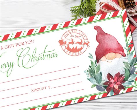 Printable Christmas Gift Certificate Gnome Gift Voucher Gift - Etsy