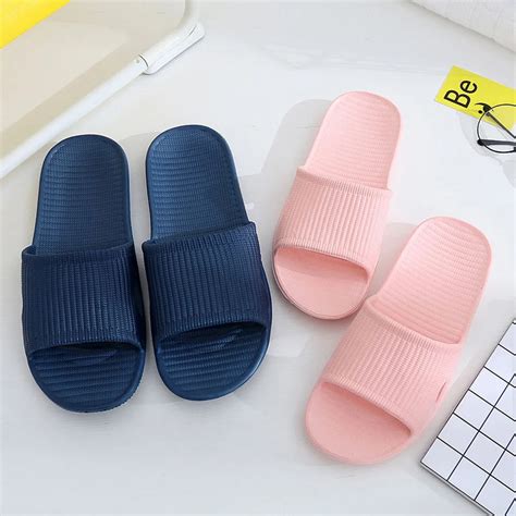 Casual Slippers Men Stripe Flat Bath Slippers Comfort Sandals Flip ...