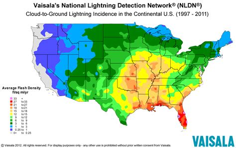 Map of lightning strike incidence in the United States. [OS] [420x69 ...