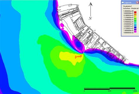 Flood tide (a) and ebb tide (b) maximum velocities with two groins. | Download Scientific Diagram