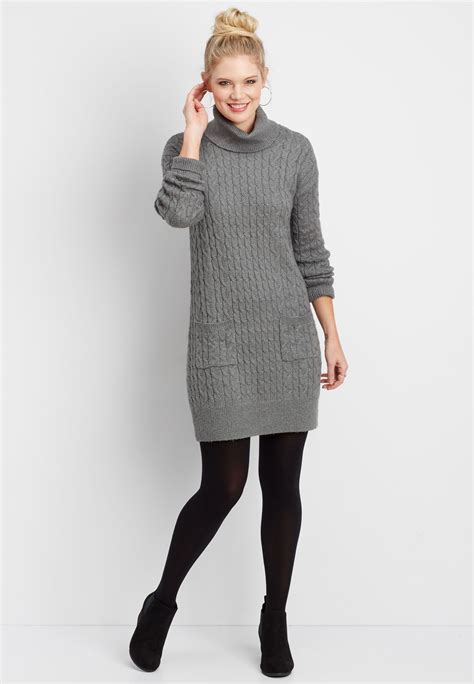 cable knit sweater dress with cowl neck Knit Sweater Dress Outfit, Grey ...