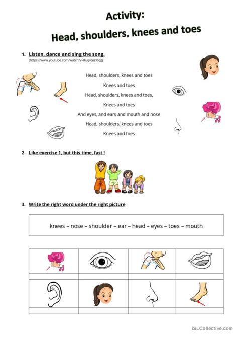 Song - Head, shoulders, knees and to…: English ESL worksheets pdf & doc