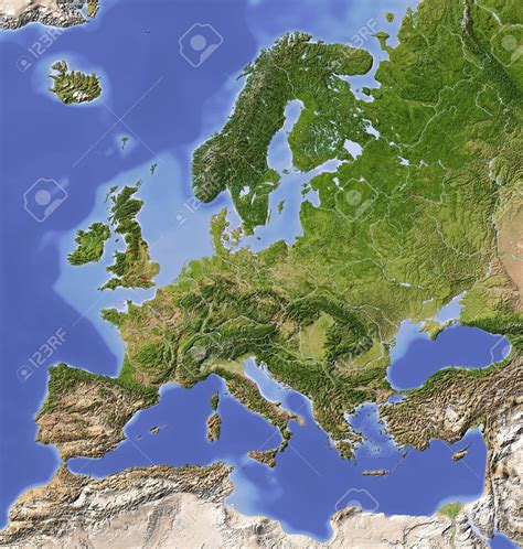 Europe. Shaded Relief Map With Major Urban Areas. Colored According.. Stock Photo, Picture And ...