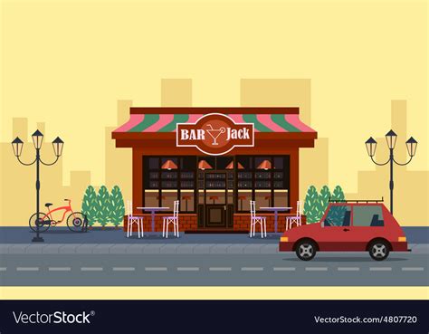 Outside view of cafe car and bicycle outide Vector Image