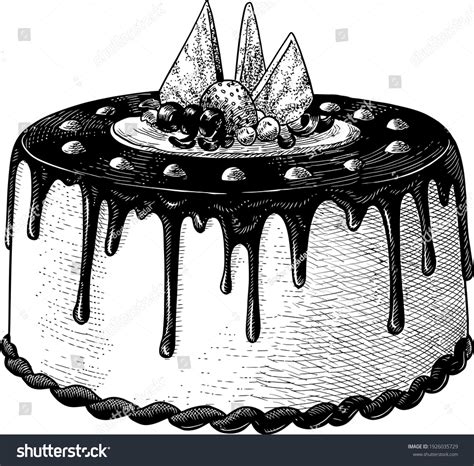 Chocolate Cake Dessert Illustration Drawing Engraving Stock Vector ...