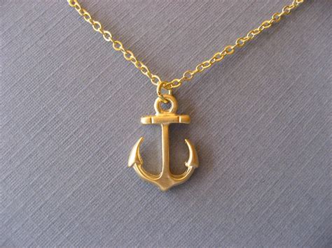 Gold Anchor Necklace Nautical Pendant Necklace by DevinMichaels