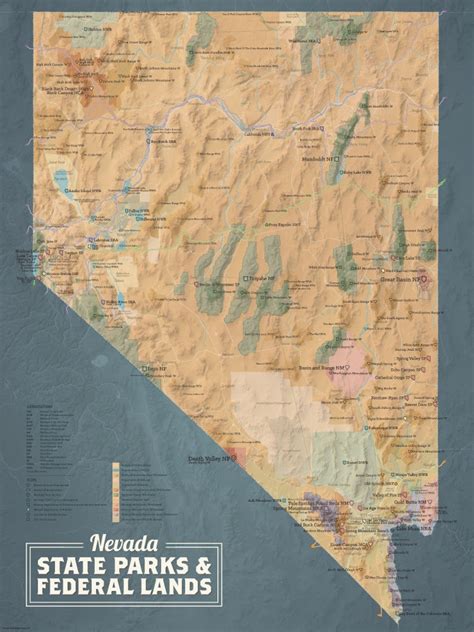 Nevada State Parks & Federal Lands Map 18x24 Poster | Etsy