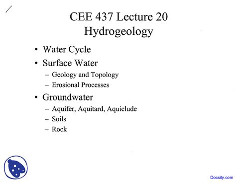 Hydrogeology - Engineering Geology - Lecture Slides | Slides Geology ...