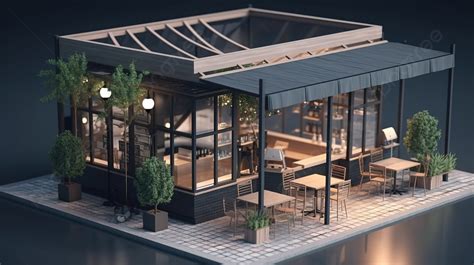 Isometric View Of A Coffee Shop Exterior In 3d Rendering Background, House Roof, Roof, 3d House ...