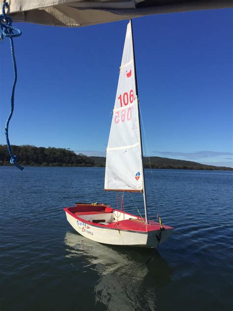 View of our Sabot dinghy from the deck of our yacht. : r/sailing