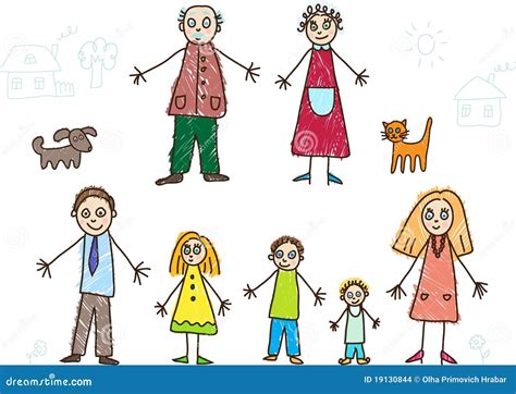 Kids Drawing. Family stock vector. Illustration of grandmother - 19130844