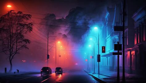 Dark street, night smog and smoke neon light. Dark background of the ...