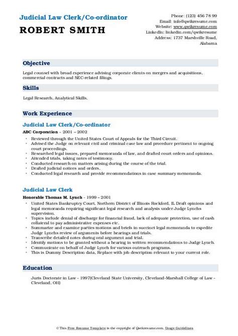 Judicial Law Clerk Resume Samples | QwikResume