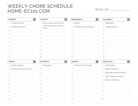 Weekly Chore Checklist Template