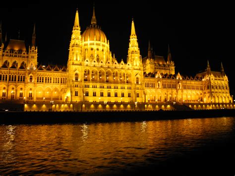 Budapest Parliament Building At Night - Hungary, Budapest, parliament, night, lights, water ...