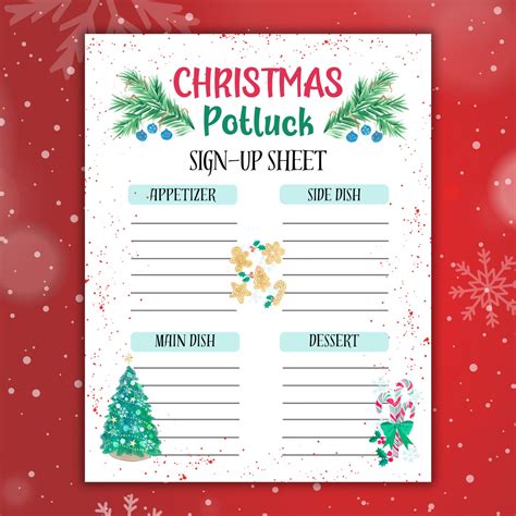 Christmas Potluck Sign up Sheet, Potluck Sign up Sheet, Potluck Sign up ...