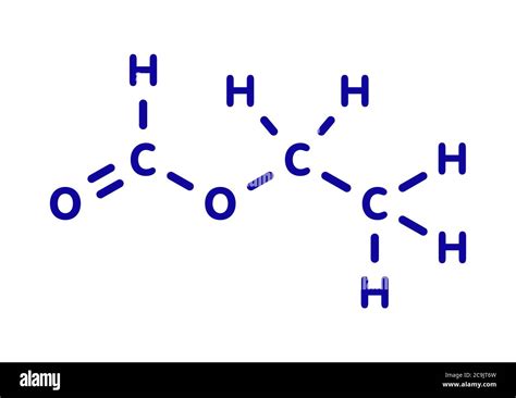 Ethyl formate (ethyl methanoate) molecule. Blue skeletal formula on ...