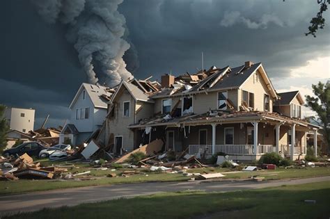 Premium AI Image | Houses destruction with tornado catastrophe