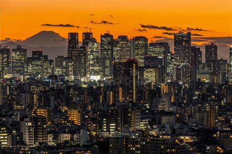 Tokyo Cityscape and Mt. Fuji in the Background Stock Image - Image of buildings, light: 294378561
