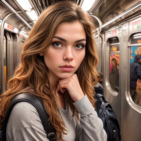 Gorgeous woman in the New York City subway, detailed...
