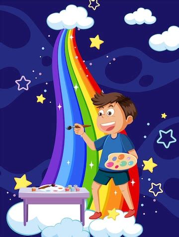 Premium Vector | A boy painting rainbow