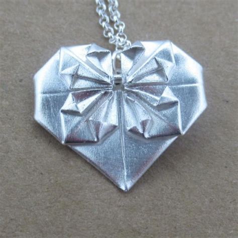 Origami Heart Necklace Folded Fine Silver Heart Pendant - Etsy