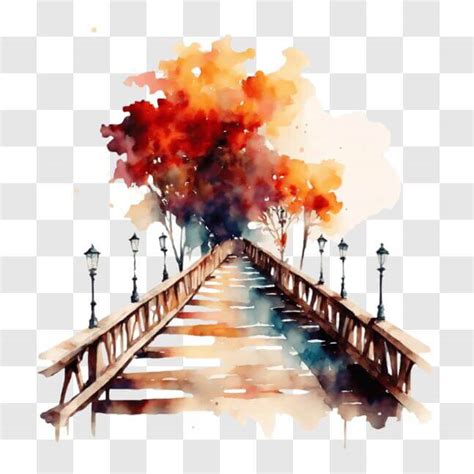 Download Watercolor Painting of Old Wooden Bridge in Nature PNG Online - Creative Fabrica