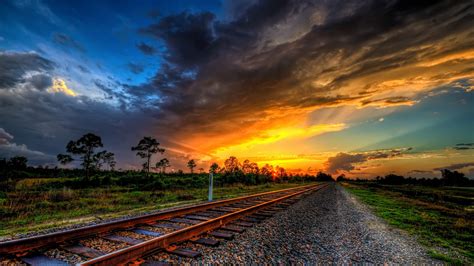 Sunset Railroad HD Wallpaper