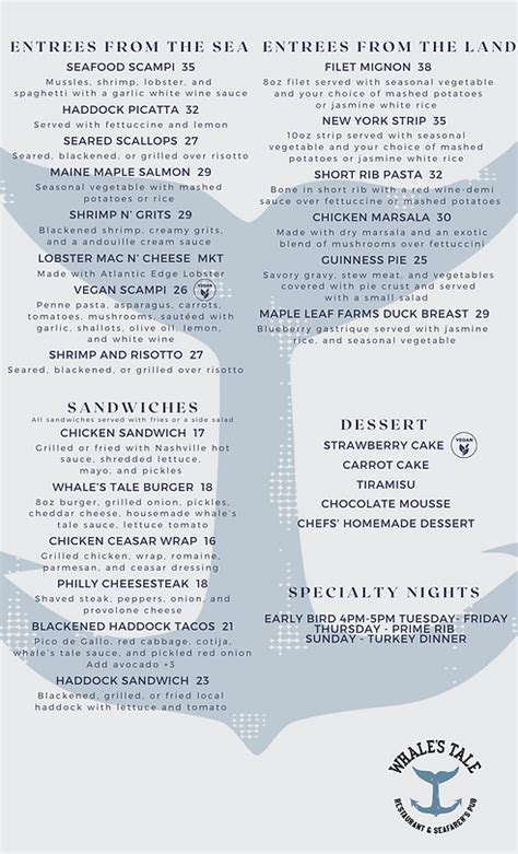 Whale's Tale Menu | Carousel Marina