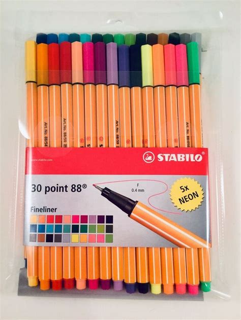 STABILO Point 88 Fineliner Pens, Set of 30 Vivid & Neon Colors Art Pens ...