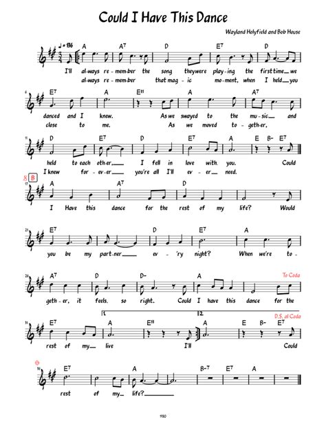 Could I Have This Dance (Lead sheet with lyrics ) Sheet music for Piano (Solo) | Musescore.com