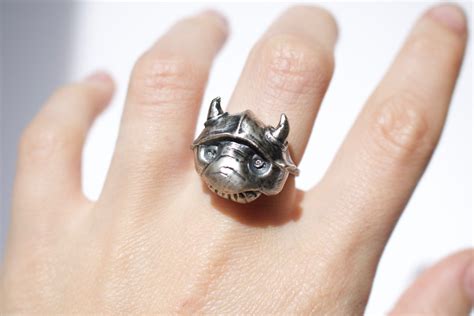 Handmade Sterling Silver Goblin Ring with Topaz Eyes | Labyrinth Jewelry