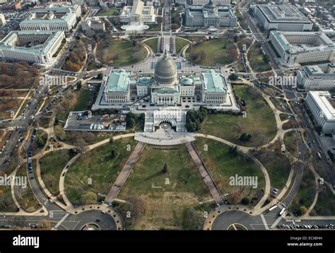 Aerial View Of Us Capitol Building High Resolution Stock Photography ...