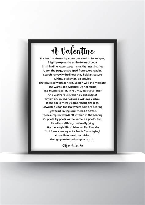 A Valentine Poem by Edgar Allan Poe Printable Wall Art - Shark Printables