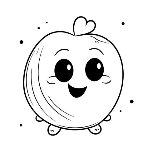 Cute Apple Drawing With A Big Smile With Big Eyes Outline Sketch Vector ...